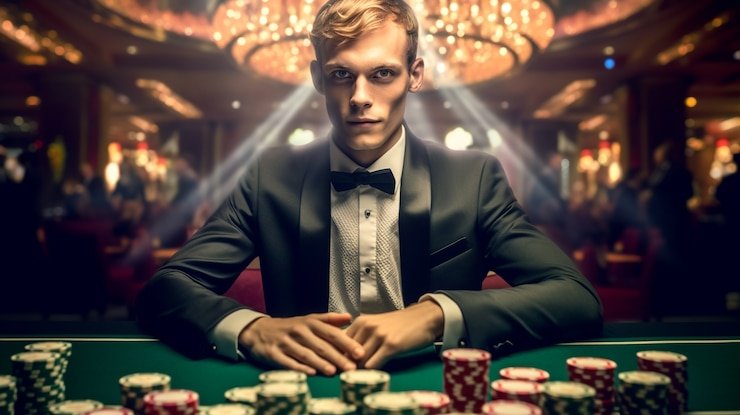 Live dealer at ingat cuan studio managing blackjack table with multiple players